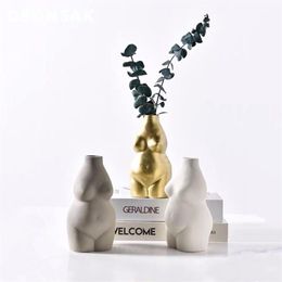 Ceramics Body Art Female Nude Manual Tabletop Ceramic Vase Abstract Vase Flower Pot Home Living Room Accessories Flower Vase Y2007222E