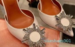 Amina muaddi Fashion Designer sandals sunflower rhinestone Button slingbacks high heeled sandal box Top quality womens designers Shoe