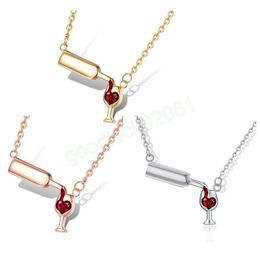 3 Colours Rose Gold Wine&Cup Necklace Wine Bottle Glass Chic Necklaces Girl Lady Best Gift Choker