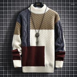 Men's Sweaters Autumn And Winter 2023 Contrast Half High Neck Sweater For Pullover Teenage Mid Bottom Knit Men