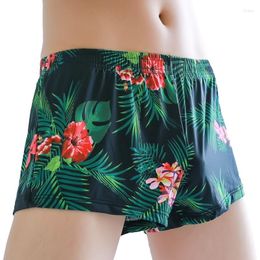 Underpants Men Underwear Boxer Shorts Loose Sleepwear Trunks Printed Sexy Flower