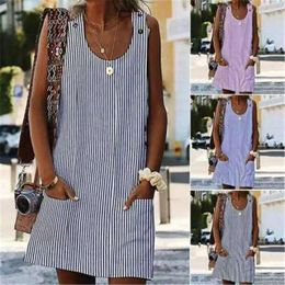 Casual Dresses Y2k Dress Striped Print Women White Boho Spring Summer High Waist Mini Loose V-neck Party Long Beach Vacation Vestido