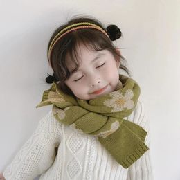 Scarves Wraps Korean Style Winter Baby Kids Cute Floral Printed Knitted Scarf Boys Girls Soft Warm Neckerchief Wrap 231129