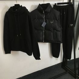 Kadın Kış Kalın Üç Bilgisayar Seti Moda Küfür Kıyafetleri Tasarımcı Down Seun Sear Hoodie Gevşek Pantolonlu Kadınlar Lüks Rahat Sıcak Giysiler