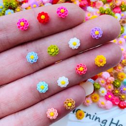 Decorative Objects Figurines 100Pcs 6mm Kawaii Cute Mixed Flowers Flat Back Resin Cabochons Scrapbooking DIY Jewellery Craft Decoration Accessorie J56 230428