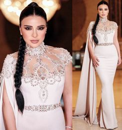 2023 April Aso Ebi Beaded Crystals Prom Dress Mermaid Sheer Neck Evening Formal Party Second Reception Birthday Engagement Gowns Dress Robe De Soiree ZJ639