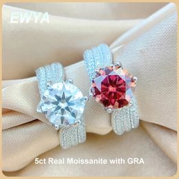 Wedding Rings EWYA 100 Real 5CT Red Diamond Ring for Women S925 Sterling Silver with GRA Band Fine Jewellery 231129