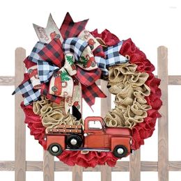 Decorative Flowers Christmas Wreath Decors Colorful Ribbon Bow Holiday Door Merry Snowflake Red Truck Garland For Window Farmhouse