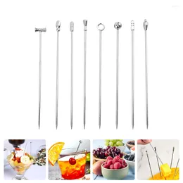 Dinnerware Sets 8Pcs Cocktail Skewers Spain Tapas Stick Snack Picks Stainless Steel Toothpicks Fruit Toothpick Garnish Sticks