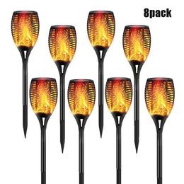 Garden Decorations 8Pcs Garden Lawn Light Outdoor Solar Flame Led Lamp Waterproof Floor Lamp Outdoor Lighting Sensor Spotlight Christmas Yard Decor 231124