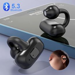 Cell Phone Earphones TWS Bluetooth 5 3 Ear Clip on Headphones Wireless Earclip HiFi Stereo Noise Reduction Headset Low Latency Earbuds 231128