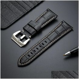 Watch Bands Genuine Cow Leather Watchbands 20Mm 22Mm 24Mm 26Mm Steel Buckle Accessories Black Brown Blue Wristwatch Straps 231124 Drop Dhncb