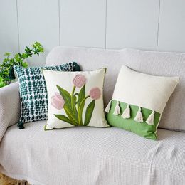 CushionDecorative Pillow 1pc Flower Embroidered Cushion Cover Without Filler Modern Canvas Decorative Throw For Home 231128