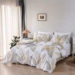 Bedding sets Modern Style Gold Print Queen Duvet Cover Set Soft Comfortable Single Double Bedding Set Twin King Quilt Cover and 2 Pillowcases 231129