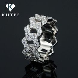 Wedding Rings Luxury 925 Sterling Silver Full with Gra Double Row Diamond Cuban Chain Ring for Men Women Hip Hop Fine Jewellery 231129