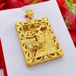 Chokers 24K Yellow Gold Color Men's Tiger Pendant Atmospheric Plated Necklace Chain Pendants for Men Father Jewelry Gifts 231129