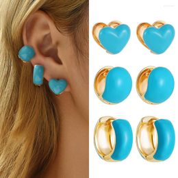 Hoop Earrings 3pair/Set Simple Enamel Color Thick Round Earring Cute Love Heart For Women Girls Cartilage Ear Buckle Huggies