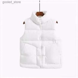 Men's Vests 2023 Autumn Stand Collar Elegant Down Coats Warm Outerwear Casual Belt Sleeveless New Winter Women Fashion White Vests Jackets Q231129