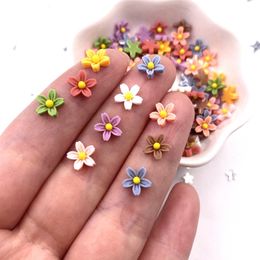 Decorative Objects Figurines 100Pcs 8mm Resin 3D Colorful Mini Flower Gems Flatback Scrapbook Wedding Applique Nail Art Decor Crafts OL560 230428