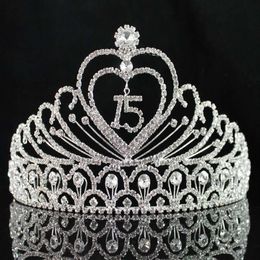 Janefashions Quinceanera Sweet 15 Fifteen 15th Birthday Party coronas de Clear White Austrian Rhinestone Tiara Crown Y200807280v