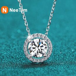 Chokers NeeTim 2CT 8mm Necklace For Women 925 Sterling Silver with 18K Gold Plated Diamond Pendant Wedding Party Necklaces 231129