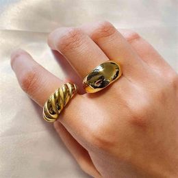 Minimalist Jewelry Trending 18k Gold Plated Statement Ring Stainls Steel Chunky Dome Ring216P