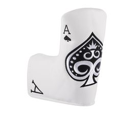 Ace of spades White PU Leather Embroidery Golf Club Headcover Blade Putter cover7801408