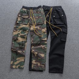 Men s Pants RHUDE Trousers Cowboy Black Green Camouflage Men Women Oversize 1 Tag Button Elasticity Drawstring Outdoor Thick 231129
