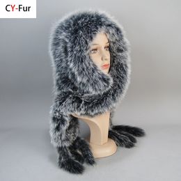 Scarves Winter Thick Women 100 Natural Fur Hat Lady Warm Fluffy Real Scarf Luxury Knit Genuine Caps Muffler 231129