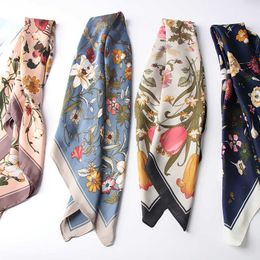 Scarves Fashion Handkerchief Silk Satin Hijab Scarf For Women Floral Print Headband Small Shawls Scarves Bandana Head Scarfs For Ladies J230428