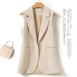 Waistcoats New OL Fashion Women Suit Vest Short Style Elastic Waist Slim Elegant Office Big Size Female Tops Black Beige Jackets E42