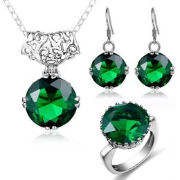 Wedding Jewelry Sets Szjinao Silver jewellery Set For Women Real 925 Sterling Green Emerald Earrings Pendant Ring Bridal Trendy 231128