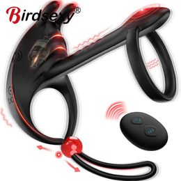 Sex Toy Massager Cock Ring for Men Remote Control Dual Vibrating Penis Rings Ejaculation Delay Testis Stimulation Toy Couples