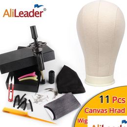 Hair Tools Alileader Best 11Pcs Wig Making Kit Manikin Canvas Dome Head With Stand Spandex Cap Block Mannequin Drop Delivery Hair Prod Dhfi9