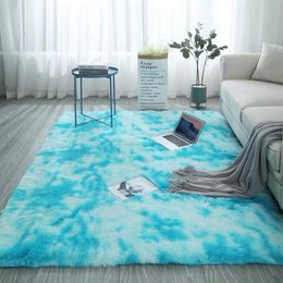 Carpets Grey Carpet Tie Dyeing Plush Soft For Living Room Bedroom Anti-slip Floor Mats Water Absorption Rugs258J