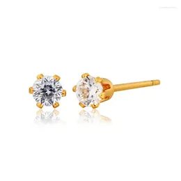 Stud Earrings 3mm Cute Yellow Gold Colour Six Claw Small CZ For Baby Girls Gift Piercing Womens Mens Jewellery Bijoux