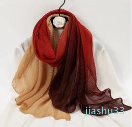 cotton linen shawl scarf pleated gradation muslim head scarf women pleated islamic shawl and wrap pleated Ramadan scarf