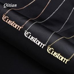 Old English Nameplate Necklace Gold Color Choker Stainless Steel Personalized Name Necklaces & Pendants Romantic Gift Y200810302T