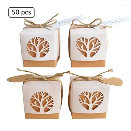 Gift Wrap 50Pcs Retro Kraft Paper Candy Box Creative Hollow Love Tree Wedding Favour Thank You Tag With Rope Birthday Party Supply