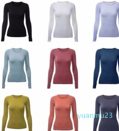 Women's Yoga Outfits Long Sleeve Solid Color Sports Shirts Shaping Running Excerise Gym