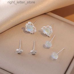 Stud Blue Heart Studs Earrings Set Silver Plated 925 Pin Heart Shaped Studs Earring Set Small Cat Eye Stone Ear Piercing Jewelry Sets YQ231128