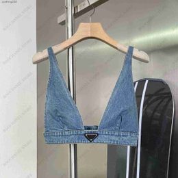 Women's Tanks suspender vest motorcycle bra versatile backing elastic band adjustable prads sexy underwear fashion with denim nylon lady tops Size S-L