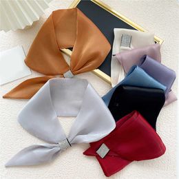 Scarves Luxury Women's Silk scarf Solid Color hijab Elegant satin scarf Fashion bandana Shawls Scarves for ladies Woman scarves New J230428