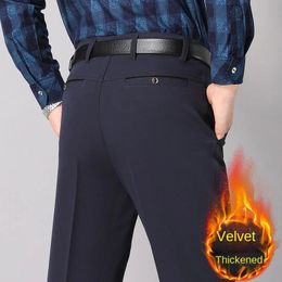 Men's Pants Men's winter keep warm Suit Pants Non-ironing Trousers Men Black Fleece Pants Slim-fit Straight Business Formal Suit Trousers 231129