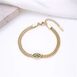 Pendant Necklaces Stainless Steel Blue Zircon Eye Shape Necklace Bracelet Turkish Style Evil Charm Double Layer Chain Jewellery Set For Women