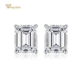 Stud Wong Rain 925 Sterling Silver Emerald Cut Created Moissanite Gemstone Diamonds White Gold Earrings Engagement Fine Jewelry224n