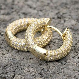 Men Women Blingbling Earrings Gold Silver Colour Full CZ Diamond Earrings Hoop Punk Rock Hip Hop Jewelry252R