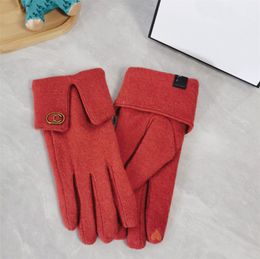 Designer Cashmere Five Fingers Gloves Winter For Women Classic Gloves Luxury Brand Camellia Touch Screen Female Thick Mittens Driving Glove 4 Colours