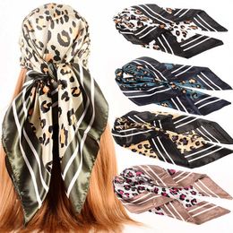 Scarves 90CM Square Leopard Printed Silk Satin Scarves Women Kerchief Neck Scarf Shawl Wrap Muffler Pareo Bandanna Hair Accessories J230428