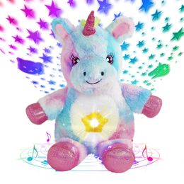 Plush Light Up toys 28cm Unicorn Doll Toys Projector LED Stuffed Animals Colourful Multiple mode projection Birthday Gift for Girls 231128